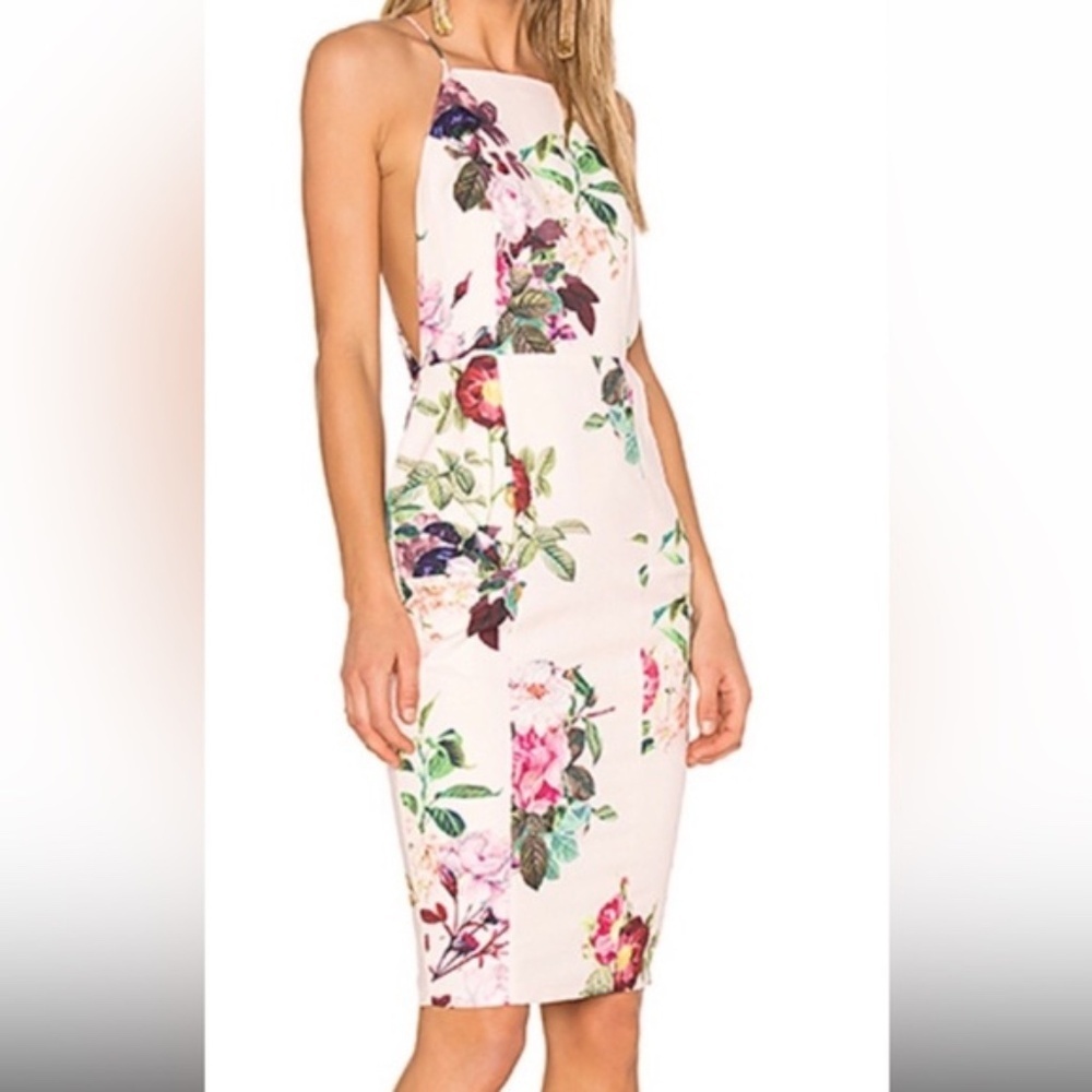 Airlie Floral Midi Dress NWT Revolve Wedding Guest Pink XS Strappy
